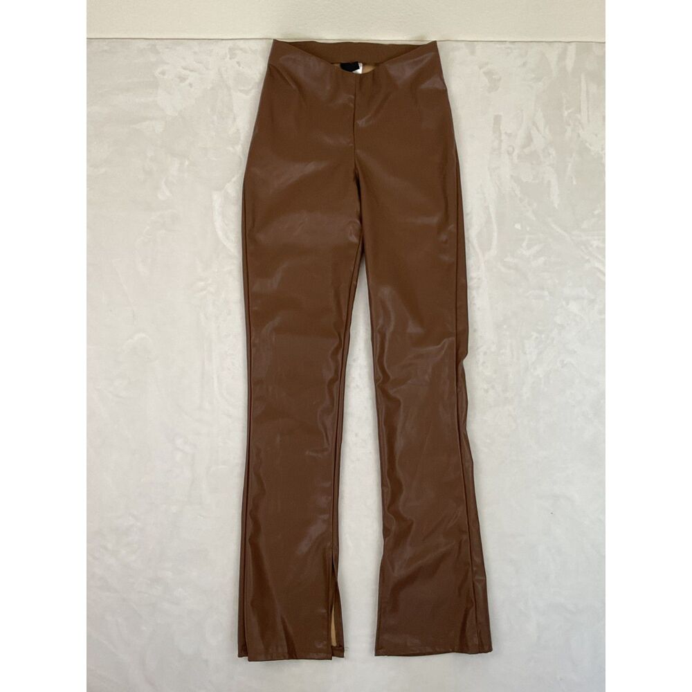 H & M DIVIDED Light Brown Faux Leather Pants SZ(S) Brown